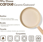 CAROTE 10" Frying Pan Set, Non-Toxic PTFE & PFOA Free Fry Pan & Omelet Pan, Compatible with Induction, Ceramic, Gas Cooktops