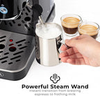 Zulay Kitchen Magia Compact Espresso Machine – 20 Bar Coffee Maker with Milk Frother Steam Wand, Latte & Cappuccino Maker, 1350W Fast Heating, 40oz Removable Water Tank, Stainless Steel – Black