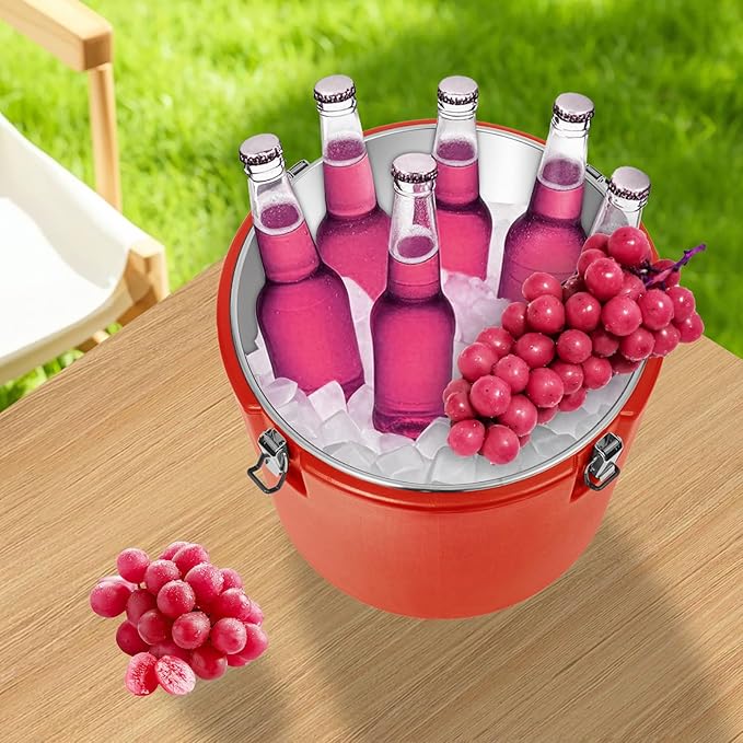 52.83Qt Insulated Food Container, Stainless Steel Container, 50L Commercial Food Soup Carrier 15 Hours Heat Preservation for Hot and Cold Food Storage Restaurant Canteen Home Lunch Use (Red, 50L)