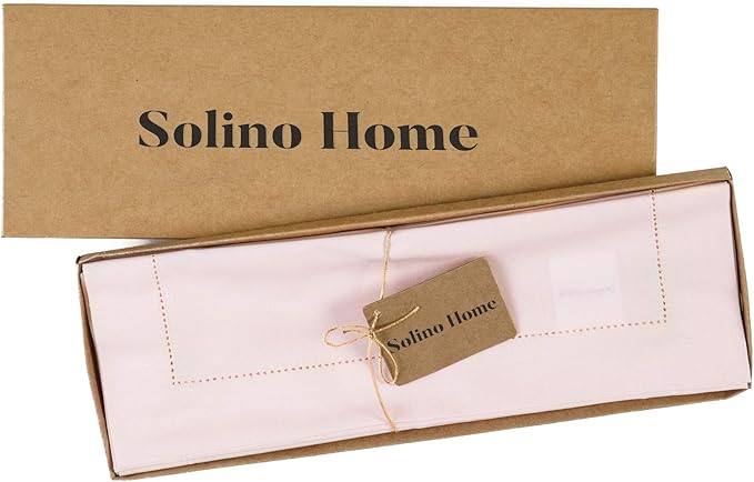 Solino Home Pink Placemats Set of 4 - Cotton Linen Hemstitch Placemats 14 x 19 Inch for Valentines, New Year