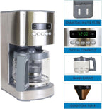 Koolatron Kenmore Elite Drip Coffee Maker - 12-Cup Programmable Coffee Machine With Glass Pot, Pause and Pour, Auto Shut-Off, Large Water Reservoir, Reusable Filter, Dishwasher Safe Carafe