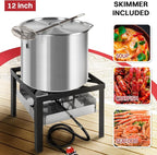 60QT Crawfish Boiler | Seafood Boiling Kit | Dustproof Cover & 12" Skimmer Included | 110,000BTU Propane Jet Burner | 0-20 PSI CSA Certified Regulator | Crab Boil Pot for Outdoor Backyard Cooking