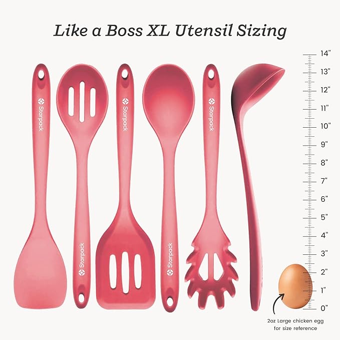 Starpack 'Like a Boss' XL Premium Silicone Cooking Utensils Set (6 Pcs) 13" - Heat Resistant Kitchen Utensils 600°F - Non-Stick Silicone Utensil Set - Large Kitchen Utensils Set for Cooking & Serving