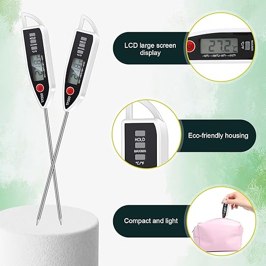 Copkim 6 Set Waterproof Food Thermometer for Water, Liquid, Candle and Cooking Digital Meat Thermometer with Long Probe Instant Read for Kitchen BBQ Grill Candy (White)