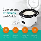 Rice Robot Rice Cooker – Family Size 4 Cup Uncooked (8 Cups Cooked) Electric Rice Maker | PFAS-Free Ceramic Nonstick | Includes Stainless Steel Steamer Tray and Accessories | As Seen on TV