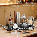 ETENS 33-Piece Professional Bartender Kit with Weighted Boston Shaker – High End Mixology Set for Home Bar – Stainless Steel Barware Tool Set Unbreakable Citrus Squeezer, Ice Scoop & Mixing Glass
