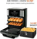 Air Fryer Oven 1800W, 12.7QT Capacity, Touchscreen Panel, Automatic Shut-Off, Toaster + Airfryer – Black & Stainless Steel – Mondial