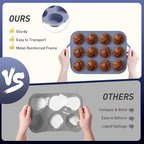 Socisen 2 Packs 12 Cups Silicone Muffin Pan with Metal Reinforced Frame Regular Size Cupcake Pan Tray Egg Bites Silicone Circle Cookie Molds Muffin Tin Bread Loaf Pans for Homemade Reusable Tart Pans