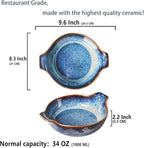 Ceramics Au Gratin baking Dishes Set of 2, Baking Tray Bake ware, 34 oz Ramekins, for Pie Pan, Appetizer, Tart, Dessert, Quiche, Oven Small dish, individual dishes, Deep Round 9.6 Inch