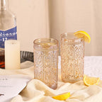 abrwyy Amber Glassware set of 4 Vintage Drinking Glasses, 12oz Amber Heavy Duty Glass Cups, Old Fashioned Glass, Highball Glasses Set for Party Wedding Home Office Glassesware Gift