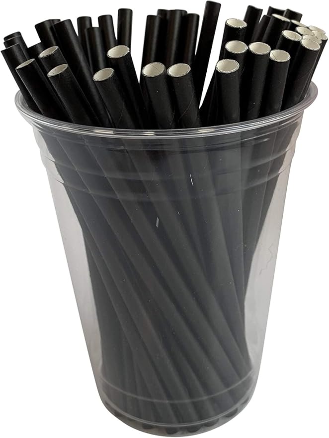 500 Count | Kingseal FSC Certified Paper Cocktail Straws, Stirrers, Unwrapped, 5.75 Inch Length x 6mm Diameter, BLACK, "Jumbo" Size, Biodegradable, Earth Friendly, Bulk Pack - 1 Box of 500