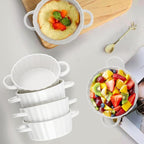 Foraineam 6 Pack Oven Safe Porcelain Souffle Dishes with Double Handles, 10 Ounce Round Mini Quiche Pan, Baking Pie Dish Ramekins For Pudding, Creme Brulee, Souffle