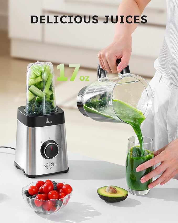 Sangcon Blenders for Kitchen - Smoothie Blender - Personal Blender for Shakes and Smoothies, Grinding & more, 40 oz Jar & 17oz Cup with To-Go Lid