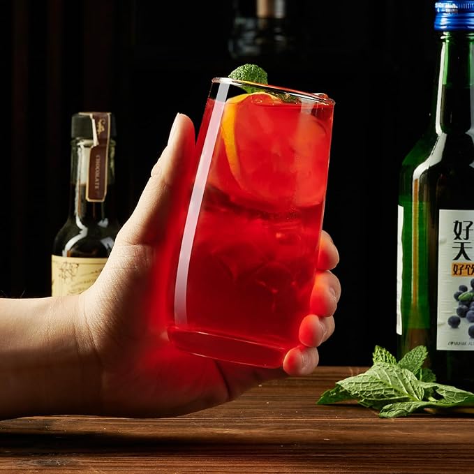 PARACITY Highball Glasses Set of 4, Drinking Glasses 12 Oz, Clear Glass Cups, Tall Tumbler Water Glasses, Glassware Set for Cocktail, Coffee, Mojitos