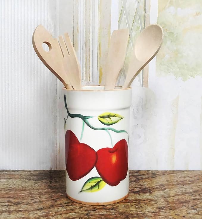 Tuscany Red Apple with Bamboo Trim Hand Painted, Kitchen Tool Set, 84338 by ACK