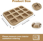 YAYODS 3 Pack Brownie Pan with Dividers 12 Cavity Square Muffin Pans Nonstick All Edges Brownie Pan, Baking Pan for Cornbread, Cupcakes, Tart, Muffin Cakes, Cookie, Bread (Gold)