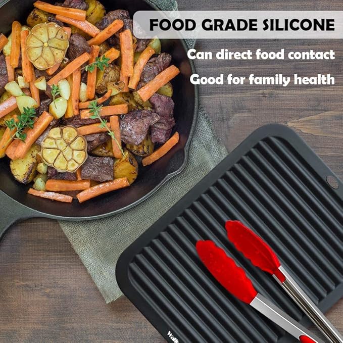Walfos Silicone Trivets for Hot Pots and Pans - 446°F Heat Resistant Hot Pads for Kitchen Counter- 4 Pcs Multi-Purpose & Versatile Trivet Mat - Long-Lasting & Flexible Silicone Hot Pad（Black）
