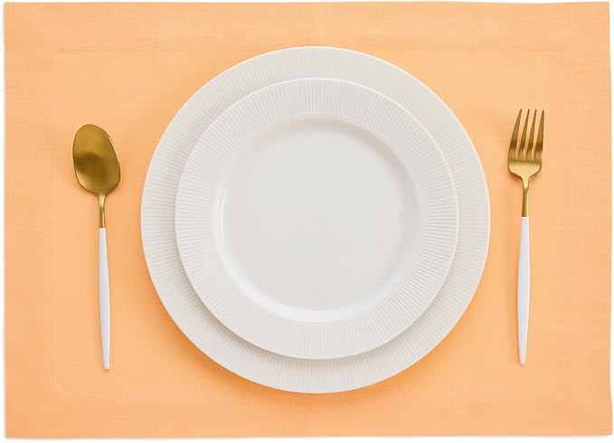 Solino Home Linen Cloth Placemats Set of 4-100% Pure Linen Peach Placemats 14 x 19 Inch for Valentines - Fete