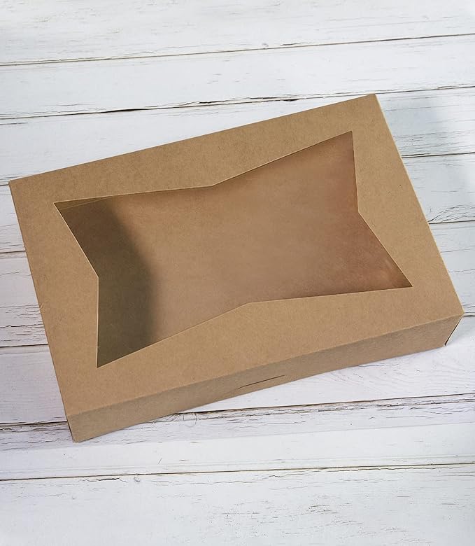 15-PACK Brown Pastry Bakery Box 12x8x3inch,Large Donuts,Muffins,Cookies Boxes with PVC Window - Auto-Pop up Nature Kraft Paper Box Container,Pack of 15 (Brown, 15)