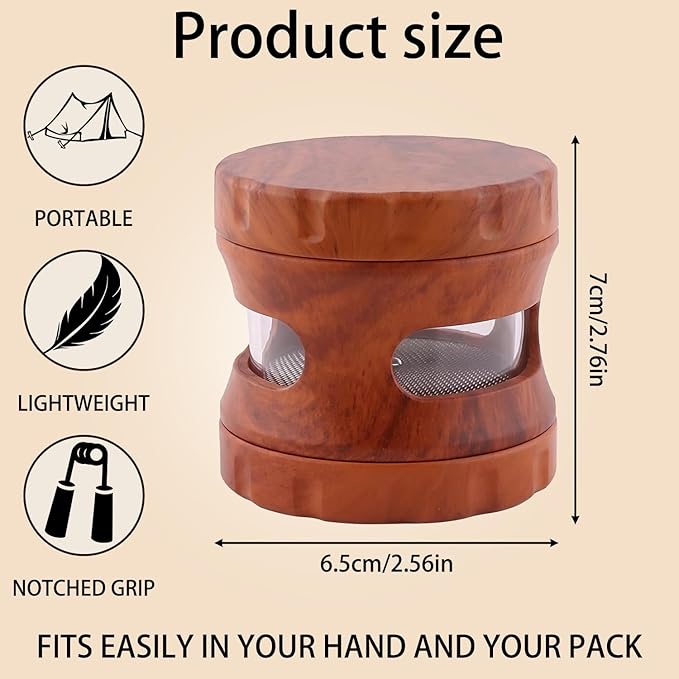 4-Piece Spice Grinder with Magnetic Lid, Resin Wood Grain Grinder with Integrated Screen & Transparent Storage Chamber, Manual Kitchen Seasoning Grinder