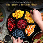 R-kay 4 Pack, 6 Sectional Black Plastic Serving Trays for Party - Heavy Duty Party Trays for Serving Food - 12 Inch Platters