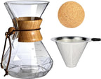 Pour Over Coffee Maker With Wood Sleeve，27oz/800mlPour Over Coffee Dripper,Pour Over Coffee Maker Set With Cork Stopper (27oz/800ml)