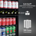 Beverage Refrigerator Cooler - 120 Can Mini Fridge with Glass Door for Soda Beer or Wine, Beverage Cooler for Bedroom, Office, Bar with Adjustable Shelves & Digital Temperature Display, Black