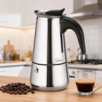 Espresso Maker 6 Cup Moka Pot Stainless Steel Percolator coffee pot, Compatible with Gas, Electric, Ceramic, and Induction stovetops(10 fl oz/300 ml)