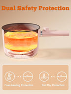 Topwit Hot Pot Electric with Steamer, 1.5L Ramen Cooker, Non-Stick Sauté Pan, Portable Cooking Pot, Electric Cooker with Dual Power Control, BPA Free, Over-Heating & Boil Dry Protection, Pink