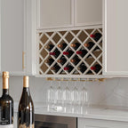 Origami Solid Wood RTA Wine Bottle Rack Wall Cabinet with Lattice Panels - Wine Storage for Bar, Pantry, Cellar & Basement - Mocha (30"W 12"D 15"H)