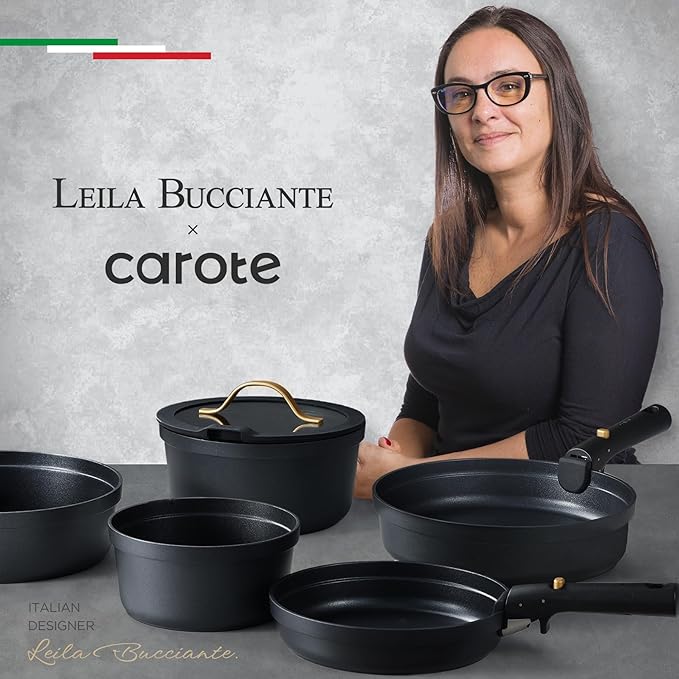 CAROTE 20pcs Pots and Pans Set Non Stick, Nonstick Cookware Set, Dishwasher/Oven/Fridge Safe Pots and Pans, Removable Handle RV Oven Safe Cookware, Induction Kitchen Set, Black