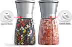 Ebaco Salt and Pepper Grinder Set - Refillable Grinder Adjustable Coarseness of Pepper Salt Spice Stainless Steel Mills Glass 6oz（2 Pack）