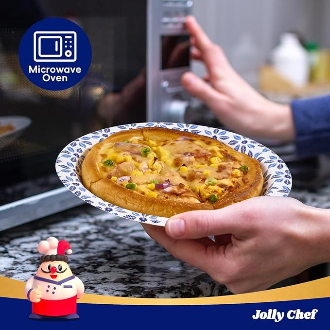 JOLLY CHEF 10 inch Disposable Paper Plates 500 Count, Soak Proof, Cut Proof, Heavy Duty Paper Plates for Thanksgiving or Everyday Use