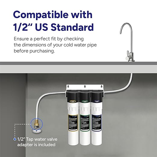 Puri 3 EFRO Under Sink Water Filtration System PPU-1100RO Reduces TDS Rust Chlorine and Heavy Metals, Improves Taste and Odor with Stainless Steel Faucet