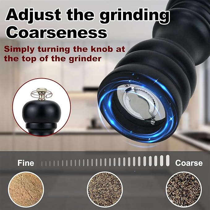 Salt and Pepper Grinder Set of 2, Manual Salt Mill & Pepper Mills with Adjustable Coarseness, Refillable Wood Spice Shakers, Kitchen Accessories for Chili, Sesame, Himalayan (Black and White)