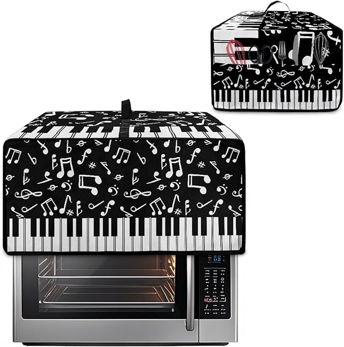 Piano Musical Notes Print Toaster Oven Dust-proof Cover, Heat-resistant Anti Fingerprint Microwave Oven Dust Cover, Kitchen Counter Accessory (Small-14.5 * 18.46 * 9 inches)