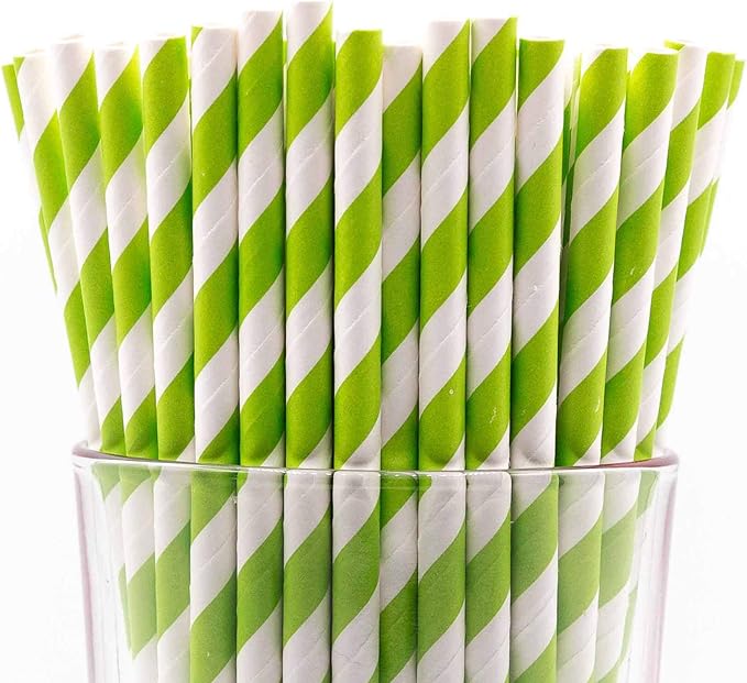 Pack of 150 Green Swirls Biodegradable 4-Ply Paper Drinking Straws (Compostable, Non-toxic, BPA-free)