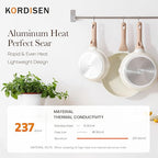 Kordisen Nonstick Ceramic Frying Pan Set, 3 Piece Ceramic Skillet Set, Healthy Non Toxic Cooking Pan, Stay-Cool Handle, Induction Compatible, PFOA & PFAS Free, White