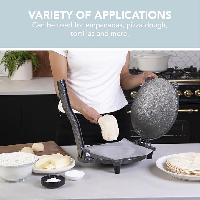 ALPHA LIVING Tortilla Press – 10 Inch Cast Iron Quesadilla Maker – Heavy Duty Empanada Maker Press – Cast Iron Tortilla Maker for Kitchen, Home Use