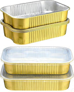 13"x 8.8"Gold Aluminum Foil Pans with Chear Lids & Handles(10 Pack) Heavy Duty Aluminum Pans, Disposable Foil Pans Containers for Cooking, Baking, Reheating, Freezer, Oven, Food Storage, 118oz
