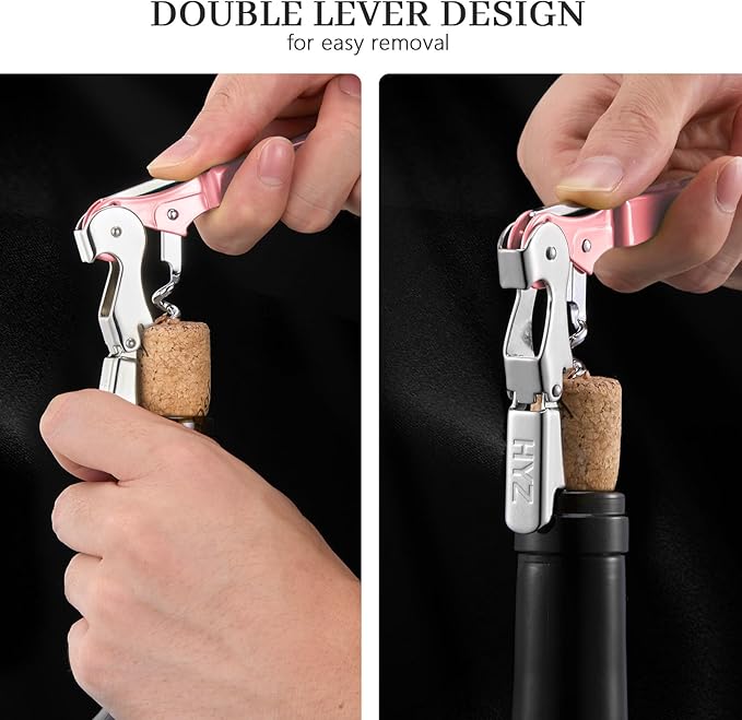 HYZ 2-Pack Wine Opener Waiter Corkscrew, Professional Wine Key for Servers, Bartender with Foil Cutter, Manual Wine Bottle Opener Double Hinged (Pink Mesa)