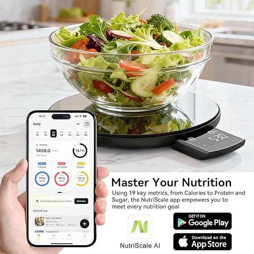 Ultrean Smart Food Scale with Nutritional Calculator, Kitchen Scale for Weight Loss, Food Weight Scale with App for Calorie & Macro Tracking, AI Scan, 33lb