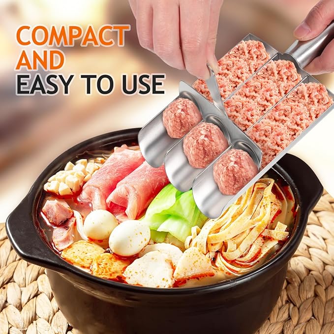 1 Set Stainless Steel Triple Row Meatball Maker Tool Efficient Meatball Mold for Cooking Versatile Kitchen Gadget for Shrimp Cookie Dough and Rice Balls