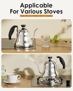 Tea Kettle for Stovetop, Barista's Choice Gooseneck Pour Over with Flow Control, Food Grade Stainless Steel Water Kettle, Tea Pot for Home & Kitchen - Small 28oz, Silver