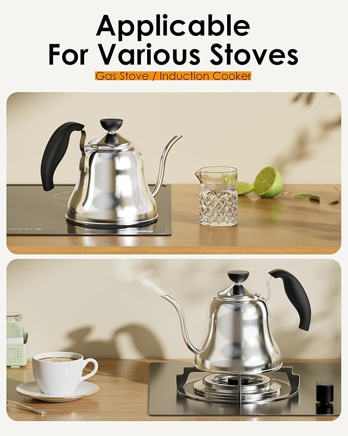 Tea Kettle for Stovetop, Barista's Choice Gooseneck Pour Over with Flow Control, Food Grade Stainless Steel Water Kettle, Tea Pot for Home & Kitchen - Small 28oz, Silver
