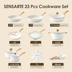 SENSARTE Nonstick Ceramic Cookware Set, 23 PCS Pots and Pans Non Toxic, PFAS & PFOA Free, Non Stick Healthy Kitchen Cooking Set with Stay-Cool Handles, White