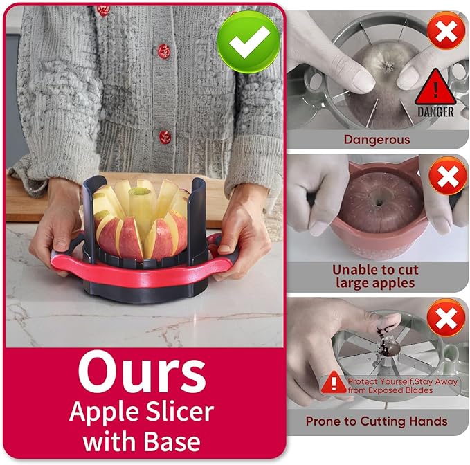 OOKUU 5.12 - Inch Large Apple Slicer, Cut 12 Thin Slices All the Way Through, HEAVY - DUTY Stainless Steel Apple Corer & Slicer for Fruits & Vegetables - Dishwasher Safe