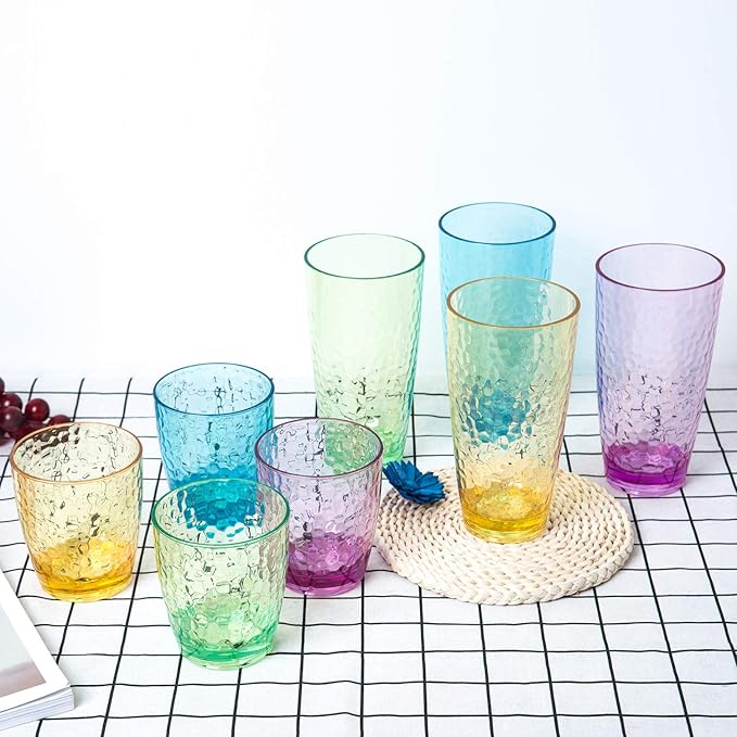 Set of 6 Hammered Style 15-ounce/430ml Acrylic Glasses Plastic Tumbler,BPA Free,Dishwasher Safe (Multi color)
