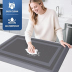 KitchenClouds [2 PCS] Kitchen Rugs Cushioned Anti-Fatigue Kitchen Mats for Floor Waterproof Kitchen Rug Set Non-Slip Comfort Standing Mat for Office, Sink, Laundry 20"×30"+20"×60", Grey