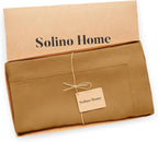 Solino Home Linen Tablecloth for Rectangle Tables 60 x 90 Inch - 100% Pure Linen Caramel Table Cloth - Fete, Machine Washable Cloth Tablecloth